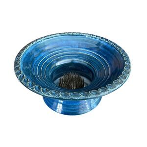 Jamie Oates Studio Pottery Ikebana Vase Flower Frog Bowl Blue Handmade Signed